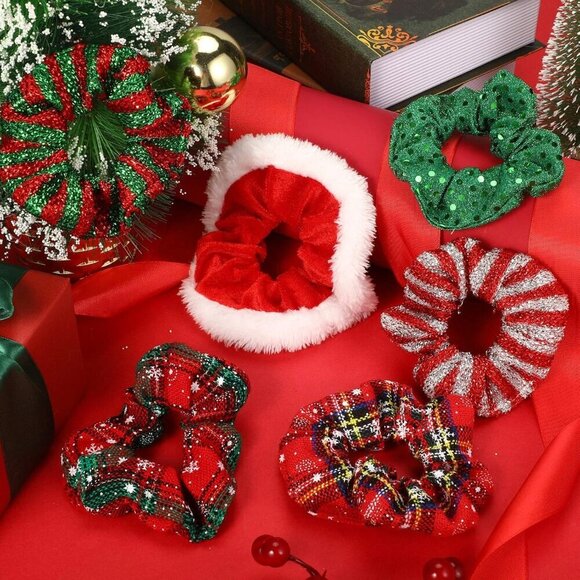 Christmas Scrunchies Bulk 24 Velvet Plaid Snowflake Hair Accessories for Women main image 6
